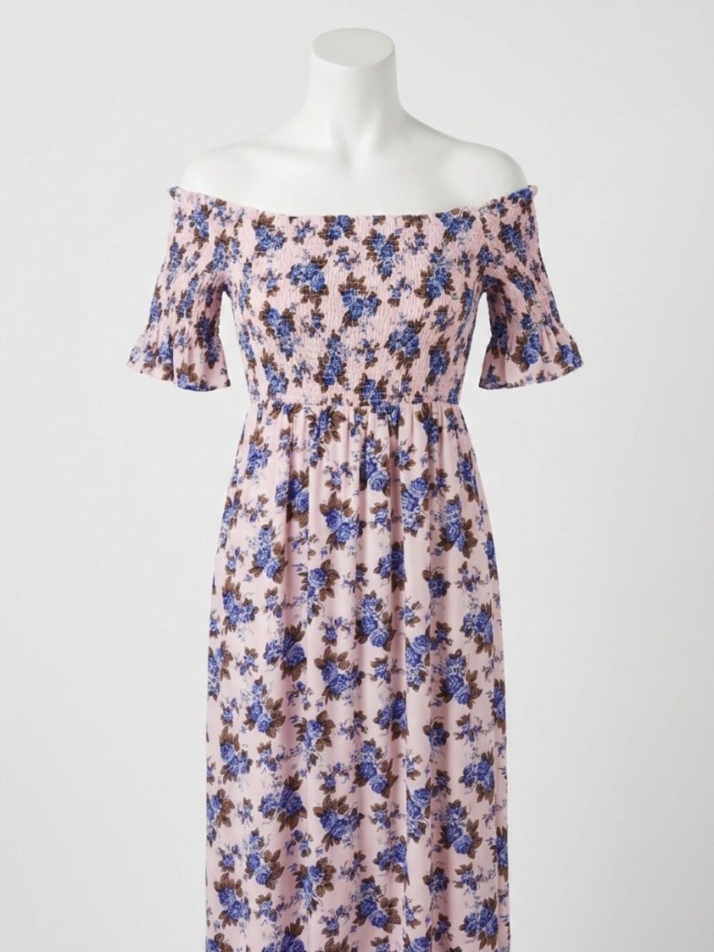 TopShop Pink & Blue Floral Dress Smocked Bodice 8 Cottage core Feminine